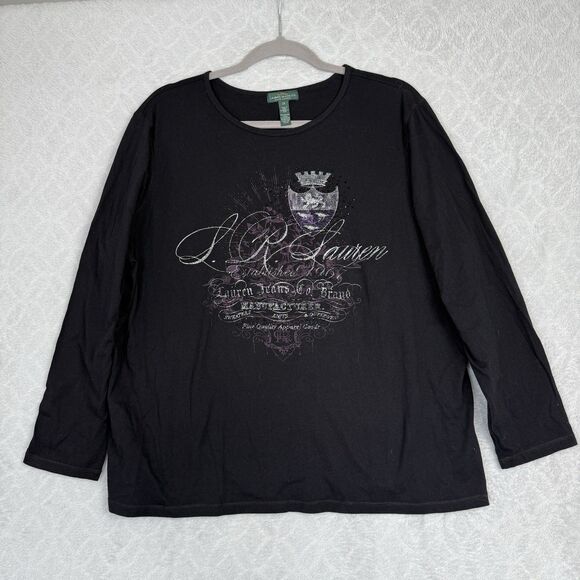 Y2K Ralph Lauren Top 2X Black Beaded Bling Affliction Style Goth Grunge Punk Emo - Picture 1 of 9